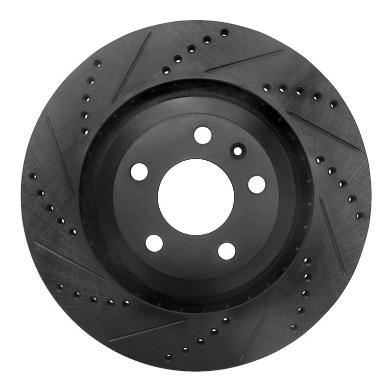 Audi A6 Quattro Brake Rotor (1) - Rear Left - R1 Concepts - Drilled & Slotted - Black - `05-`11
